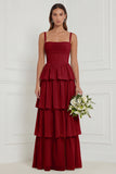 Sage A Line Tiered Ruffle Corset Long Bridesmaid Dress