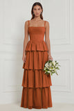 Sage A Line Tiered Ruffle Corset Long Bridesmaid Dress
