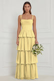 Sage A Line Tiered Ruffle Corset Long Bridesmaid Dress