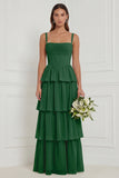 Sage A Line Tiered Ruffle Corset Long Bridesmaid Dress