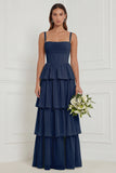 Sage A Line Tiered Ruffle Corset Long Bridesmaid Dress