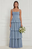 Sage A Line Tiered Ruffle Corset Long Bridesmaid Dress