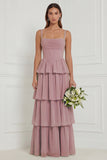 Sage A Line Tiered Ruffle Corset Long Bridesmaid Dress