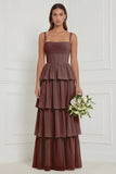 Sage A Line Tiered Ruffle Corset Long Bridesmaid Dress