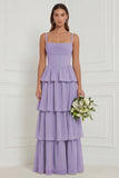 Sage A Line Tiered Ruffle Corset Long Bridesmaid Dress