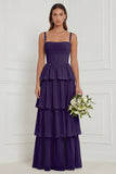 Sage A Line Tiered Ruffle Corset Long Bridesmaid Dress