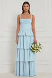 Sage A Line Tiered Ruffle Corset Long Bridesmaid Dress