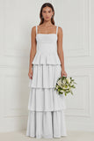 Sage A Line Tiered Ruffle Corset Long Bridesmaid Dress