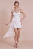 White Corset Spaghetti Straps Bodycon Graduation Dress with Bow