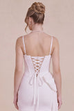 White Corset Spaghetti Straps Bodycon Graduation Dress with Bow