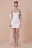 Strapless Basque Satin Bodycon White Graduation Dress with Bow