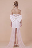 Strapless Basque Satin Bodycon White Graduation Dress with Bow