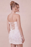 Floral Strapless White Bodycon Mini Graduation Dress