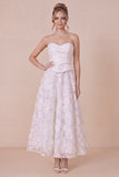White A Line Floral Sweetheart Engagement Dress
