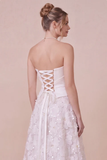 White A Line Floral Sweetheart Engagement Dress