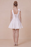 White A Line V-Neck Graduation Dress with Bow