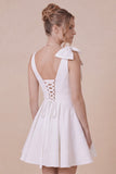 White A Line V-Neck Graduation Dress with Bow