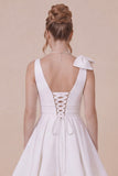 White A Line V-Neck Graduation Dress with Bow