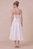 White Satin A Line Corset Midi Dress with Lace-up Back