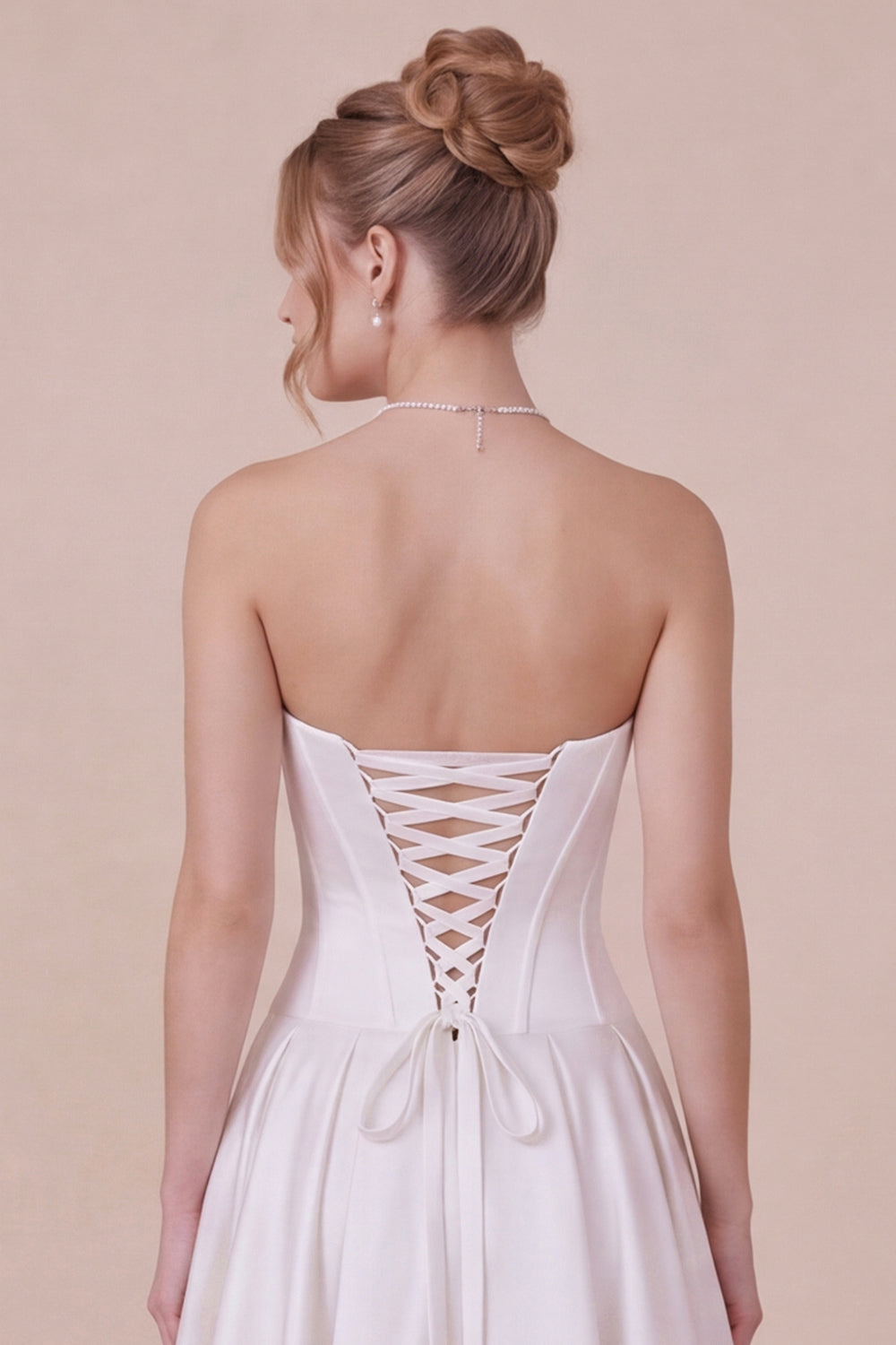 Wedtrend Women White Corset Midi Dress Satin Ruched A Line Engagement Dress with Lace-up Back, White / US16W