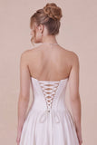 White Satin A Line Corset Midi Dress with Lace-up Back
