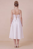 Satin A Line Corset Spaghetti Straps White Graduation Dress