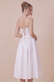 Satin A Line Corset Spaghetti Straps White Graduation Dress