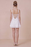 Simple White Square Neck Mini Graduation Dress