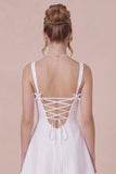 Simple White Square Neck Mini Graduation Dress