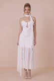 White Lace Ruffled Spaghetti Straps Engagement Dress with Scarf