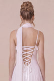 White Lace Ruffled Spaghetti Straps Engagement Dress with Scarf