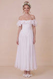 Off the Shoulder Corset White Ruffled Engagement Dress