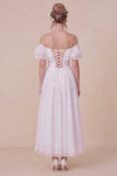 Off the Shoulder Corset White Ruffled Engagement Dress