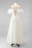 Off the Shoulder Corset White Ruffled Engagement Dress