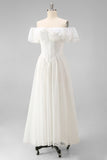 Off the Shoulder Corset White Ruffled Engagement Dress