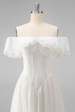 Off the Shoulder Corset White Ruffled Engagement Dress