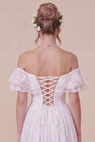 Off the Shoulder Corset White Ruffled Engagement Dress