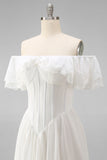 Off the Shoulder Corset White Ruffled Engagement Dress