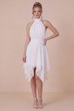 Ruffled Halter White Graduation Dress with Lace-up Back