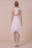 Ruffled Halter White Graduation Dress with Lace-up Back
