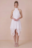 Ruffled Halter White Graduation Dress with Lace-up Back