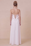 White Spaghetti Straps Ruffle Engagement Dress with Slit