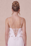 White Spaghetti Straps Ruffle Engagement Dress with Slit