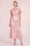 Green Sequin Mermaid Appliqued Midi Mother of the Bride Dress