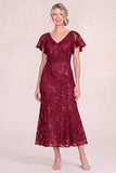 Green Sequin Mermaid Appliqued Midi Mother of the Bride Dress