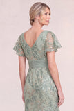 Green Sequin Mermaid Appliqued Midi Mother of the Bride Dress