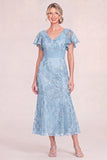 Green Sequin Mermaid Appliqued Midi Mother of the Bride Dress