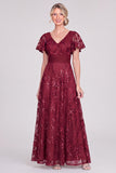 Light Blue A Line Sequin Mother of the Bride Dress with Short Sleeves