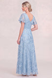 Light Blue A Line Sequin Mother of the Bride Dress with Short Sleeves