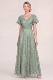 Light Blue A Line Sequin Mother of the Bride Dress with Short Sleeves